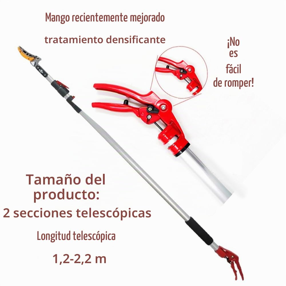 Podadora De Altura,Tijeras De Podar Telescópicas,Podadora Telescopica,Recogida De Fruta,Longitud Regulable De 1.2 a 2.2m,Diámetro Máximo De Corte 2 Cm,Para La Poda En Altura y La Recogida De Fruta
