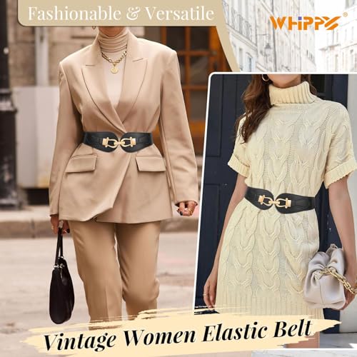 WHIPPY Women Wide Elastic Waist Belt for Dress Fashion Gold Buckle Stretchy Belts Ladies Waistband 1.38 Inches Width4