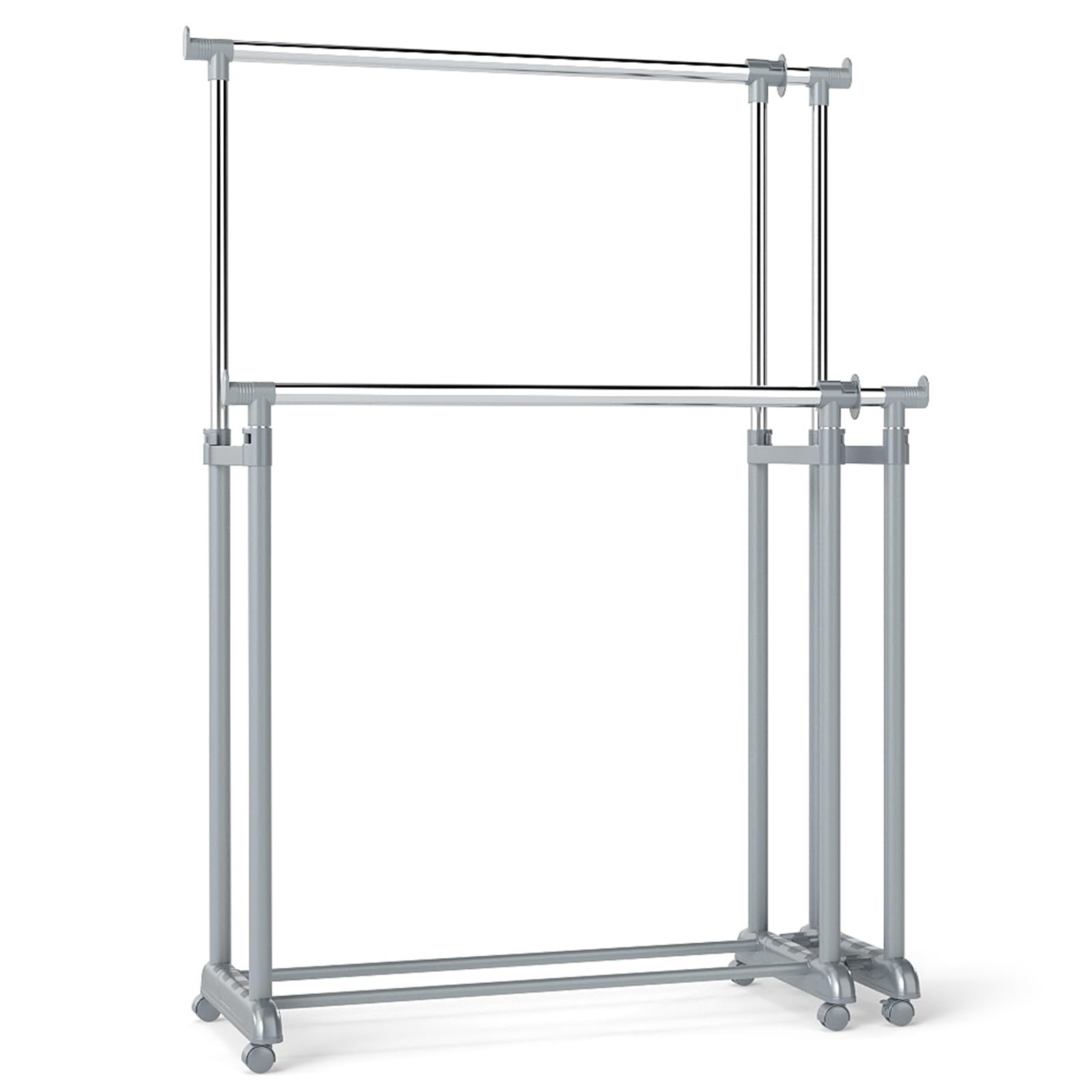 RELAX4LIFE Stand Appendiabiti con Ruote, Doppia Asta in Metallo con Altezza o Larghezza Regolabile, 4/6 Ruote Girevoli con 2 Bloccabili, Appendiabiti Robusto e Portatile per Lavanderia (Stile1)