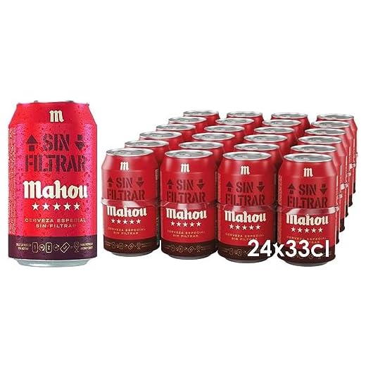 Mahou Sin Filtrar Cerveza Con Elaboración Tradicional, Pack 24 Latas x33cl, 5.5% Volumen Alcohol
