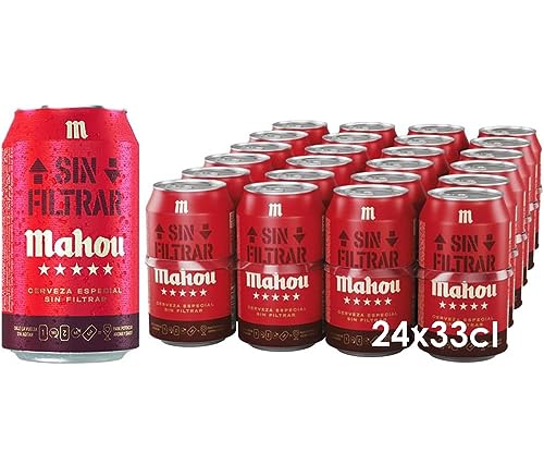 Mahou Sin Filtrar, Pack 24 Latas x33cl, Cerveza Con Elaboración Tradicional, Cerveza Artesanal, Bebida Refrescante, Intensa y Fresca, Con Notas Cítrica, 5.5% Vol Alcohol