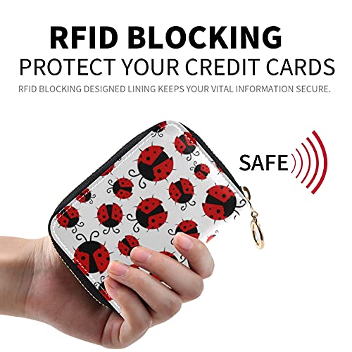 Red Ladybugs Texture Credit Card Coin wallet, RFID Blocking Compact Women Leather Card Holder, Key Change Organizer, Zipper Purse Clutch Pouch Pocket2