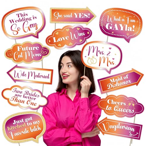 Lesbian Wedding Photo Booth Props – 12 Piece Mrs and