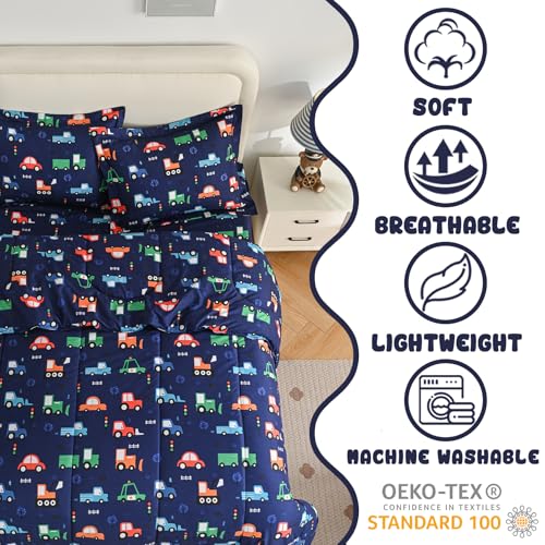 Image of Yibeizi Car Kids Comforter Set for Boys Full Navy Blue Bedding
