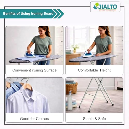 Image of JIALTO Vertical Ironing Board with 16 mm Metal Bracket, Adjustable Height Stand, Pure Cotton Cloth Cover, Foldable Iron Board for Home (Green, A0-1 - 111 L X 30 W CM)