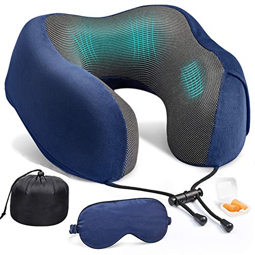 Coussin de Voyage PaiTree - Souple et Respirant - en Mousse à mémoire de Forme - Lavable en Machine - avec Masque pour Les Yeux et Bouchons d'oreille en Soie