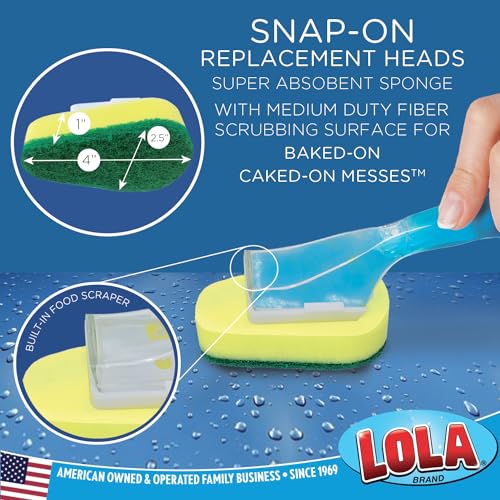 Image of LOLA Soap Dispenser Dish Brush Wand, Absorbent Sponge Scrubber, No Leaking. Clean Dishes, Sinks and Cookware, 1 Brush w /Head