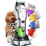 oneisall Dog Clippers for Grooming Thick Hair Professional,Cordless/Low Noise Pet Grooming Kit with Detachable Metal Combs, Rechargeable Heavy-Duty Pet Clippers for Thick/Curly/Fine/Wavy Hair (Sliver)