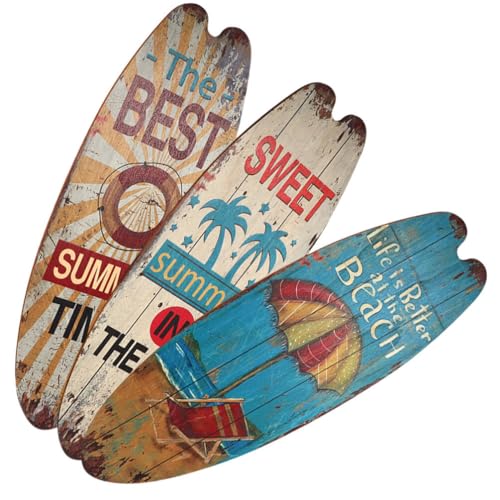 DEARMAMY Decoración De Pared Con Tabla De Surf De Madera Set 3 Piezas Tema Marino Para Hogar Fiestas Verano Estilo Tropical Costero