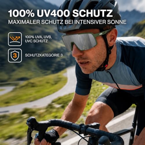 Uvex cellon Sportbrille Sonnenbrille – Ultraleicht mit 100% UV400 Schutz – Moss Green Matt/Mirror Silver – Ansicht 2