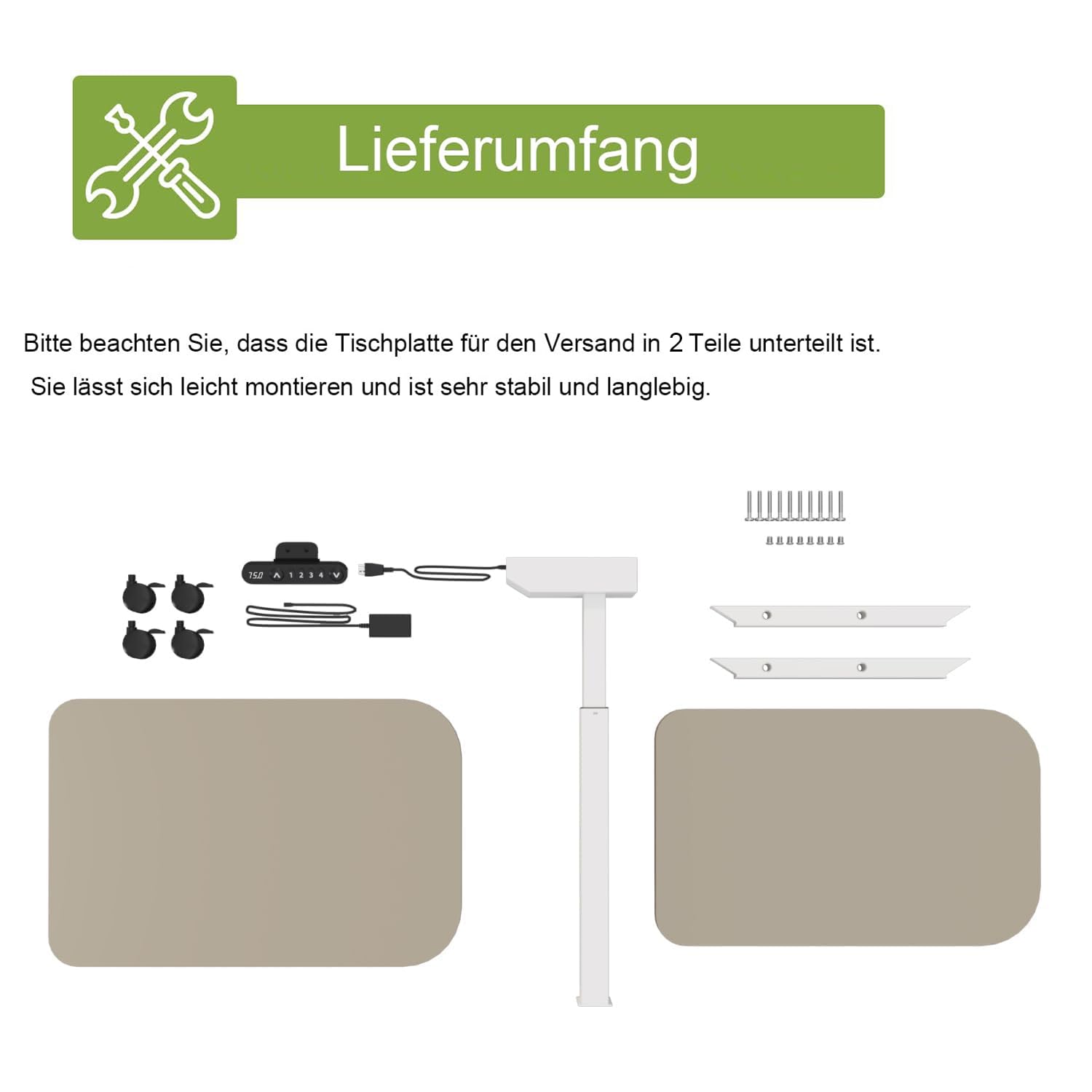 Radlove elektrisch höhenverstellbarer Schreibtisch mit USB-C & LED-Anzeige, 71×46 cm Stehpult mit Rollen, mobiler höhenverstellbarer Laptoptisch, Khaki