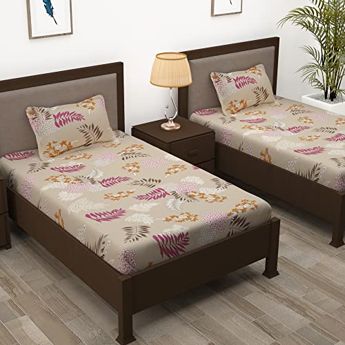 Image of Story@Home 210 TC Spark Collection Single Bedsheet Cotton Combo with 2 Pillow Covers | Light Brown | Floral (Bedsheet : 145 X 225 cm & Pillow Cover : 40 X 60 cm)