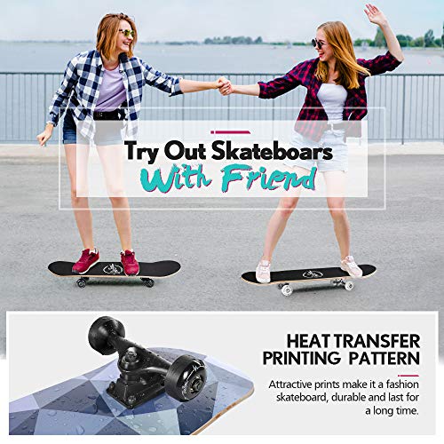 Image of BELEEV Skateboards for Beginners, 31 x 8 inch Complete Skateboard for Kids Teens Adults, 7 Layer Canadian Maple Double Kick Deck Concave Cruiser Trick Skateboard with Multifunction Skate T-Tool