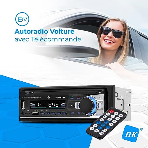 NK Autoradio Bluetooh - Radio FM et Bluetooth, Double Port USB, Écran LCD, Mains Libres Stéréo 4x40W, Fonction AUX, Comp
