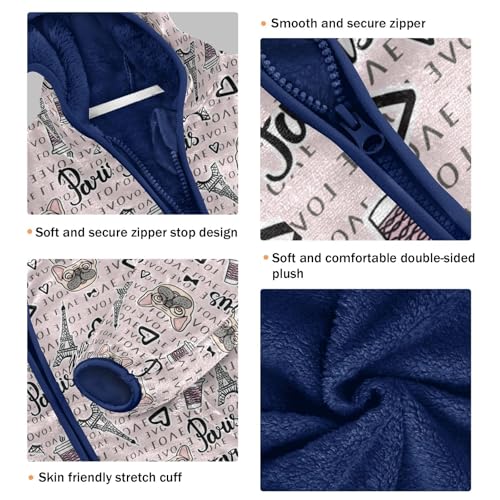 Cute Puppies Paris Coffee Cup Girls Fleece Jacket Girls Fall Jacket Girls Zip Up Hoodie Girls Sherpa Jacket 2-10T3