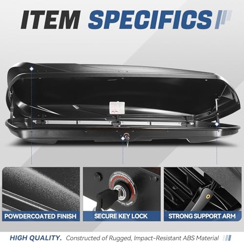 Image of Auto Dynasty Rooftop Cargo Box Hard Shell Carrier Waterproof Storage Case with Locks & Keys Fits Vehicles with Cross Bars, 13 Cubic Feet 110LBS Capacity, 72'' L x 30'' W x 12'' H, Textured Black