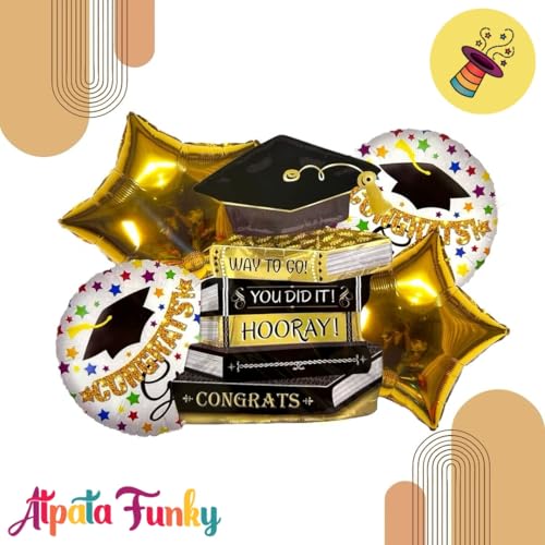 Image of Atpata Funky Happy Graduation You Did It Hooray Textbooks Foil Balloon Set for Grad Day Parties, Convocation Ceremonies, Passing Out Events