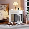 YITAHOME Dog Crate Furniture with Dual USB Charger Wooden Dog Kennel End Table with Cushion Tray Drawer for Small Dogs Under 25 lbs Indoor Use White