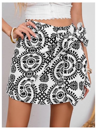 Image of Milumia Women's Summer Boho Wrap Skirt Floral Print High Waisted Knot Side Short Vacation Beach Mini Skirt