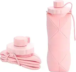 Garrafa De Água Dobrável Retrátil Silicone Portátil Compacta 600ml (ROSA)