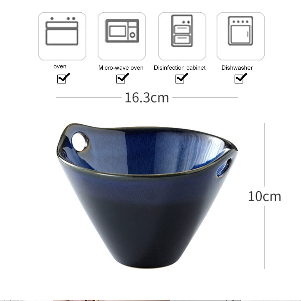 Cuenco de cerámica para Ramen con Fideos de 6,4 Pulgadas (Azul 16,3 x 10 cm)