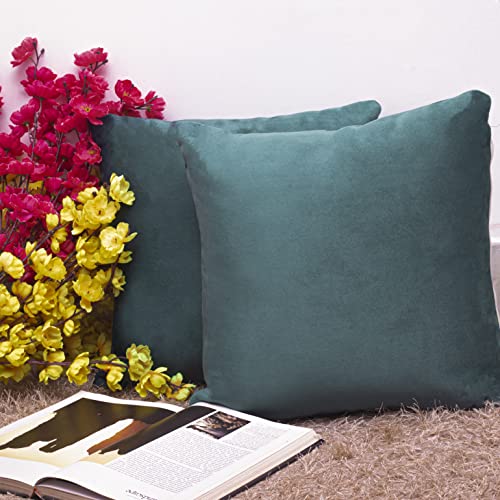 Image of Cazimo Velvet Cushion Covers for Bed, Sofa and Couch - 16 * 16 inches | Ideal for Living Room | Set of 2, Green