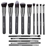 Belle Maker 14pc Makeup brush set, Start-To-Finish collection for all coverage with professional synthetic bristle within Blending, Contour, Highlight, Smudge, Buffing beauty tools. (Deluxe Black)