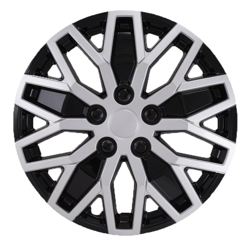 OxGord Semi-Universal 16 inch Black and Silver Snap-On Hubcaps with 10 U Spoke