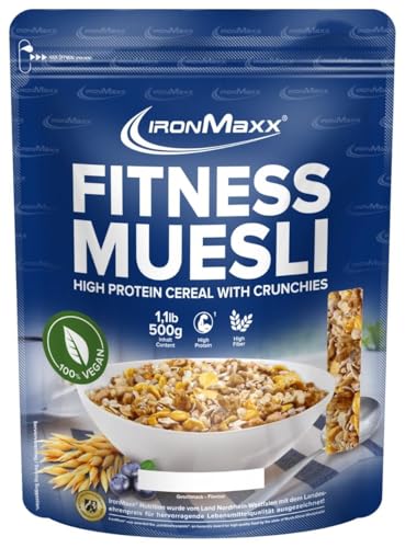 IronMaxx Fitness Müsli - Schokolade 500g Beutel | Veganes High Protein Müsli mit Crunchies | Reduzierter Zuckergehalt & Ballaststoffreich