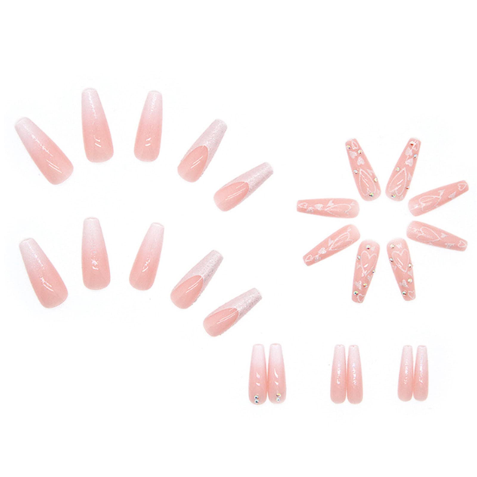 Hkanlre French Pink Press on Nails Coffin Long Heart Fake Nails Flower Full Cover Ballerina Shiny False Nails for Women and Girls 24PCS