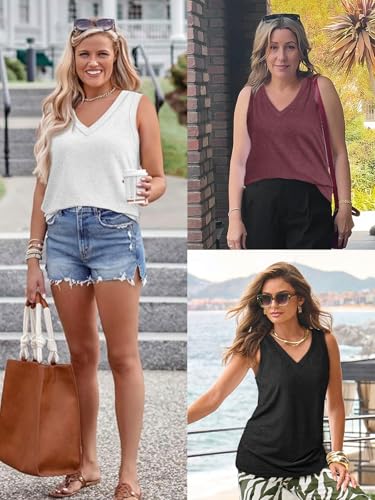ATHMILE Women Summer V Neck Tank Top Sleeveless Spring Tee Beach Vacation Tops4