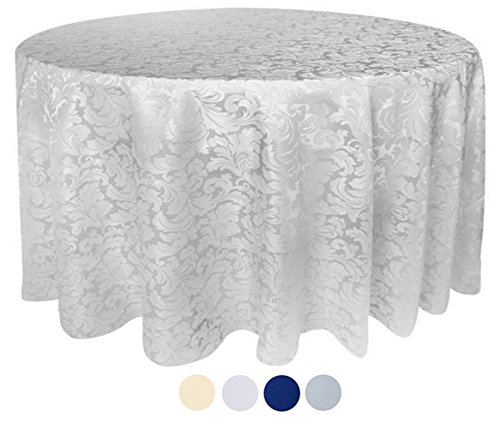 Tektrum Heavy Duty 90 Inch Round Damask Jacquard Tablecloth Table Cover - Waterproof/Spill Proof/Stain Resistant/Wrinkle Free - Great For Banquet, Parties, Dinner, Kitchen, Restaurant, Wedding (White) #TOP5