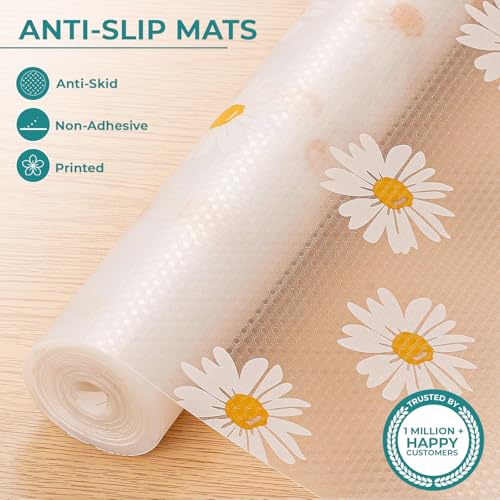 Image of Trendy Home Anti-Slip Mat 45 cm x 1 m for Drawers, Fridge & Shelf Liners | Printed Design, Non-Slip, Food Grade EVA, Washable Kitchen Mat, Petal Flow