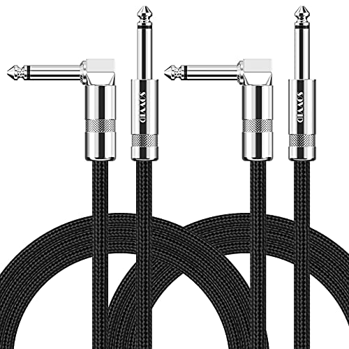 Image of 10FT 2 Pack Instrument Cable - Electric Guitar & Bass Guitar Cable with Right Angle 1 /4 Inch Connector, Black