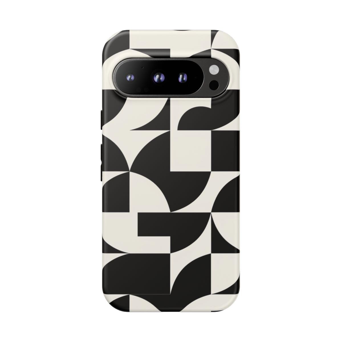 Coque Google Pixel 9 Pro rigide mate à motif abstrait géométrique noir et blanc