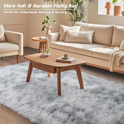 Tie-Dyed Grey Rugs for Bedroom 5x7 ft - Ultra Soft Faux Fur Area Rug - Plush Non-Slip Shaggy Carpet for Living Room, Cozy Fluffy Rug for Kids Boys Girls Dorm Nursery Room, High Pile Floor Carpet