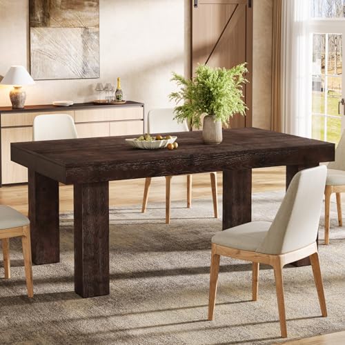 TRIBEWOOD Solid Wood Dining Table for 4-6, 63-Inch Farmhouse Kitchen Table with Heavy Duty Legs, Wooden Rectangular Dinner Tables for Kitchen & Dining Room, Walnut Brown - image 3