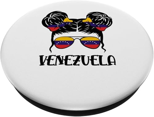 Miniatura 2 de Venezuelan Girl Messy Hair Venezuela Pride Patriotic Womens PopSockets Standard PopGrip