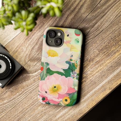 Coque rigide mate iPhone 15 aux illustrations délicates de fleurs d'été - 3