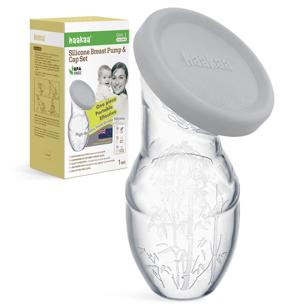 haakaa 100 ml Milchpumpe aus Silikon mit Deckel, transparent, manuelle Milchpumpe, gesund und harmlos, spart jeden Tropfen Muttermilch