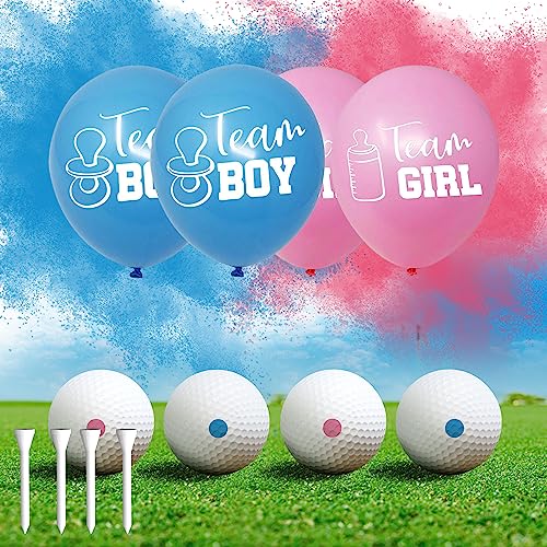 Popuparty 4 Pack Gender Reveal Golf Balls With 2 Pink & 2 Blue Powder For Baby Gender Reveal Decoration cover