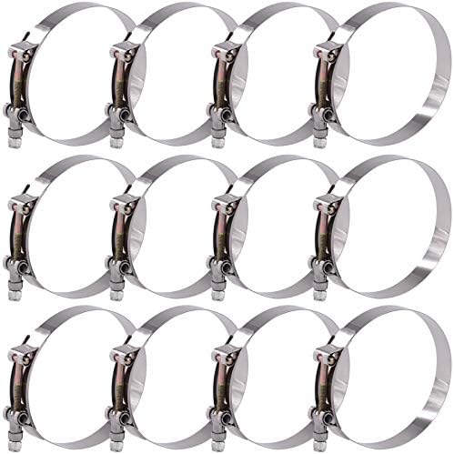 Glarks 12Pcs 6 Sizes 32-116mm Stainless Steel T-Bolt Hose Clamps Turbo Intake Soft Hose Intercooler Clamps Assortment Set