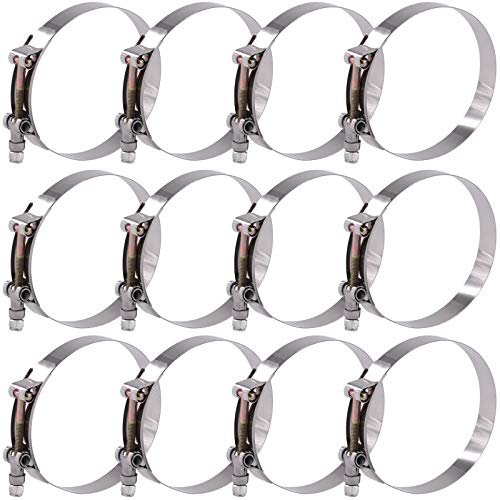Glarks 12Pcs 108-116mm Stainless Steel T-Bolt Hose Clamps Turbo Intake Soft Hose Intercooler Clamps