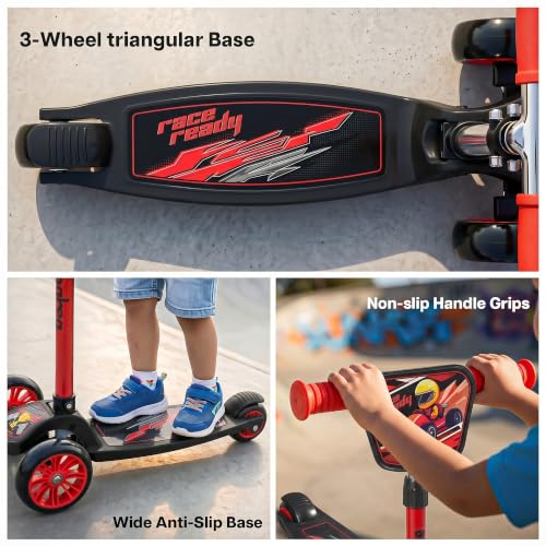 Image of Baybee Trickster Baby Kick Scooter for Kids | Foldable 3 Wheel Kids Scooter with 4 Height Adjustable & Foot Brake | Runner Scooters with Magic Board | Skate Scooter for 2+ Years Boy Girl (Black /Red)