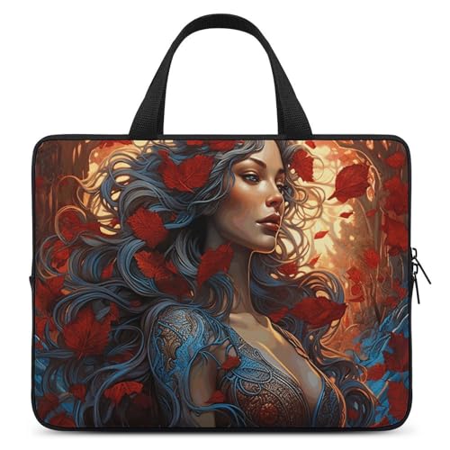 Sac à bandoulière pour ordinateur portable matelassé anti-choc style feuilles rouges