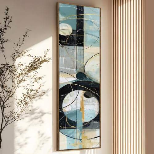 Image of Large Canvas Painting Panel Framed Wall Painting Geometric Circle Abstract Black Framed Luxury Paintings for Home Decoration, Living room, Bedroom and Office Decor (Black, 13x47 Inch)