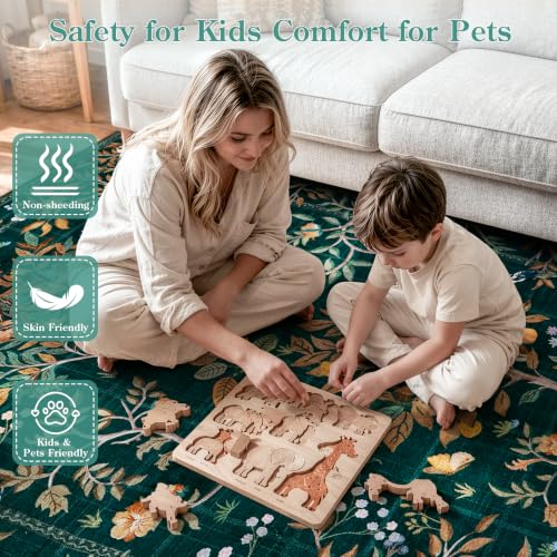Image of Morebes Boho Floral Rug Runners for Hallways Non Slip, Flower 2.5x8 Kitchen Runner Rug Washable, Soft Botanical Indoor Carpet Floor Runner for Entrance Bedroom Bedside, Dark Green