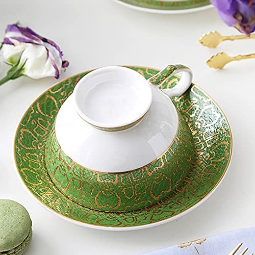 SGSG Juego de platillos y Tazas de café de cerámica Verde, Juego de té de la Tarde Europeo, Tazas de Tetera Hechas a… - Imagen 8