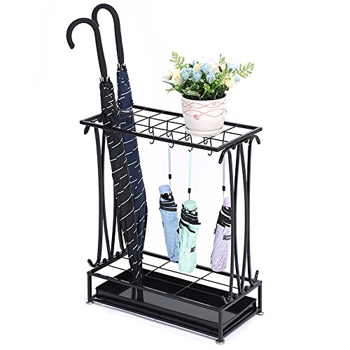 Image of INDIAN DECOR 502465 Creative Umbrella Stand - Floor-Standing Hotel Lobby Black Iron Art Umbrella Storage Rack Size: 50x24x65cm