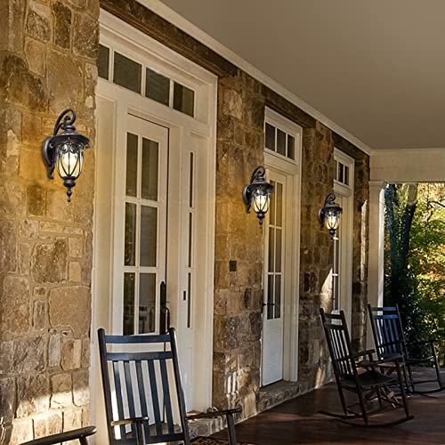 Goalplus Dusk To Dawn Wall Light For Porch, 18In Bronze Outdoor Wall Lantern With Photocell, Vintage Exterior Light Fixture With Wall Mount For Patio, Seeded Glass Shade, Lmms0519-Dn-S #TOP3